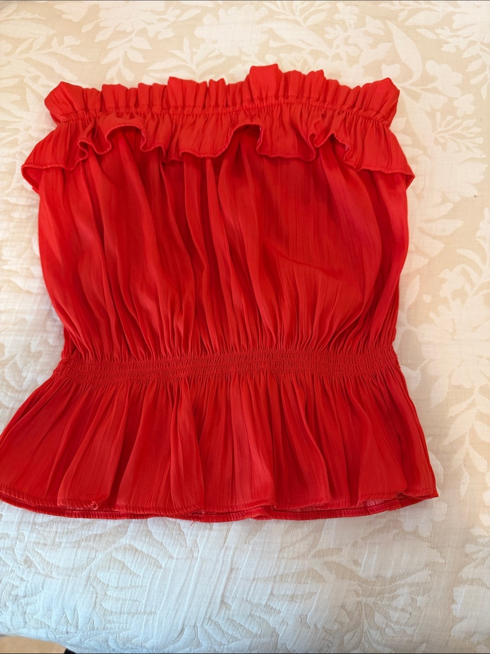 Anthropologie Red Smocked Strapless Ruffle Camisole